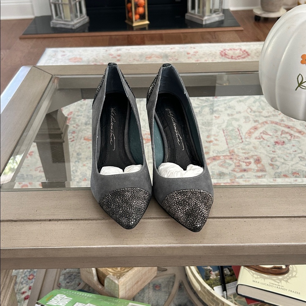 Gray and Black Embellished Heels